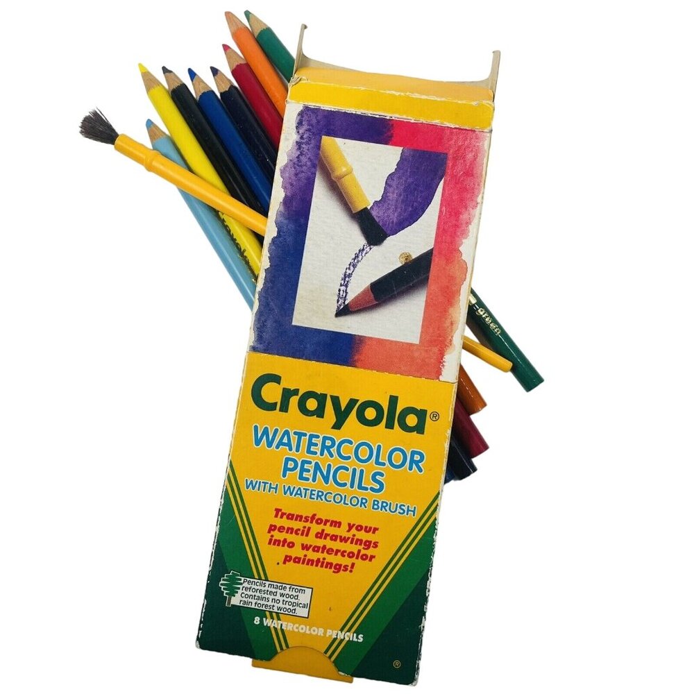 Vintage Crayola Watercolor 8 Pencils With Watercolor Brush 1993